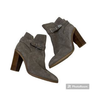 Steve Madden Womens Suede Ankle Bootie Block High Heels Boots Buckle Gray Size 6